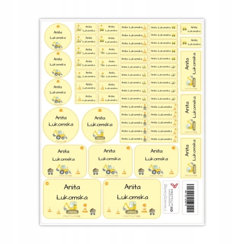 Naklejki z imieniem twojego dziecka do szkoły lub przedszkola - KOPARKA