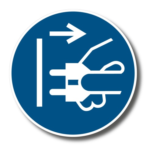 Naklejka 8 cm - Nakaz odłączenia urządzenia od sieci elektrycznej - M006
