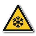 Naklejka BHP 8 cm - Ostrzeżenie przed niską temperaturą/warunkami zamarzania - W010