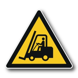 Naklejka BHP 8 cm - Ostrzeżenie przed urządzeniami do transportu poziomego - W014
