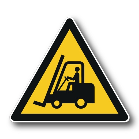 Naklejka BHP 8 cm - Ostrzeżenie przed urządzeniami do transportu poziomego - W014