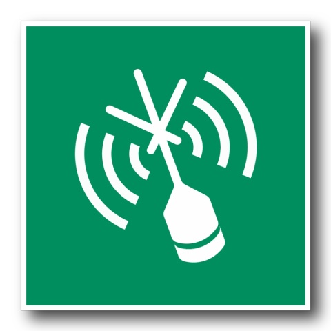 Naklejka BHP 8 cm - Radiolatarnia wskazująca pozycję awaryjną - E052