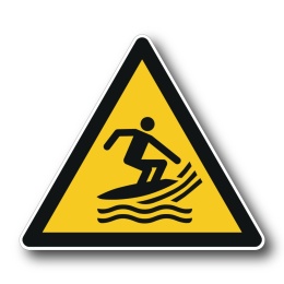 Naklejka BHP 8 cm - Uwaga! Teren przeznaczony do uprawiania surfingu - W046