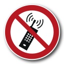 Naklejka BHP 8 cm - Zakaz używania telefonów komórkowych - P013