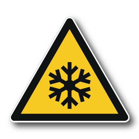Naklejka BHP 15 cm - Ostrzeżenie przed niską temperaturą/warunkami zamarzania - W010