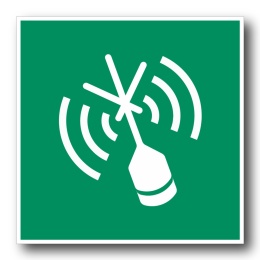 Naklejka BHP 15 cm - Radiolatarnia wskazująca pozycję awaryjną - E052