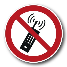 Naklejka BHP 15 cm - Zakaz używania telefonów komórkowych - P013