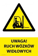 Naklejka 20x30cm UWAGA RUCH WÓZKÓW WIDŁOWYCH