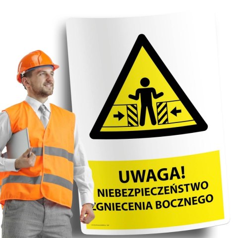 Naklejka PVC 20x30cm UWAGA NIEBEZPIECZEŃSTWO ZGNIECENIA BOCZNEGO