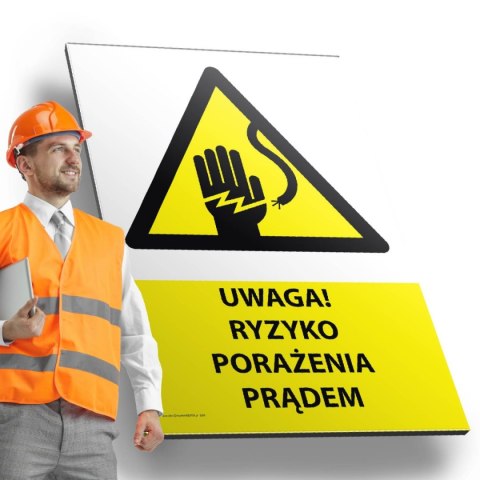 Tablica PVC 20x30cm UWAGA RYZYKO PORAŻENIA PRĄDEM