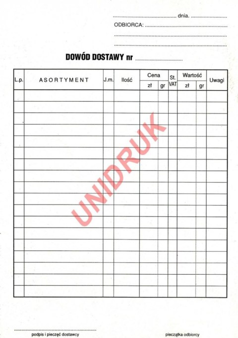 Dowód dostawy - druk
