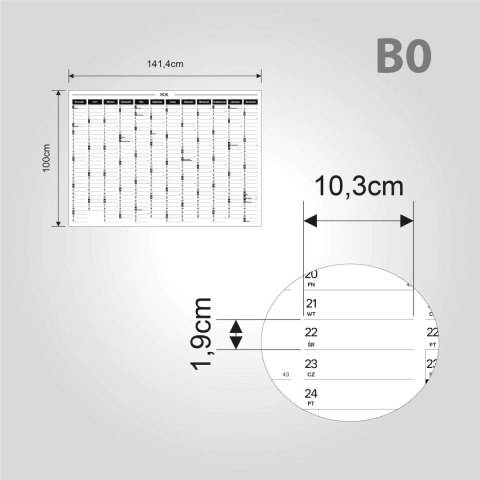 Planer ścienny kalendarz 2025 B0 suchościeralny B&W