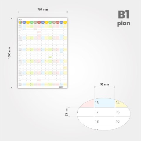 Planer ścienny kalendarz 2025 B1 suchościeralny pionowy TĘCZA