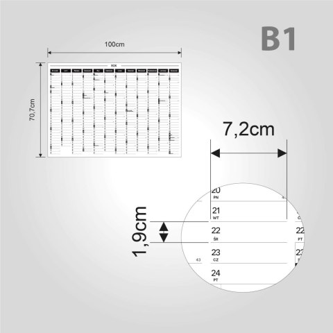 Planer ścienny kalendarz 2025 B1 suchościeralny poziomy B&W