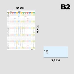 Planer ścienny kalendarz 2025 B2 suchościeralny pionowy samoprzylepny TĘCZA