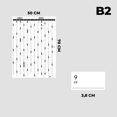Planer ścienny szkolny kalendarz 2024/2025 B2 suchościeralny pionowy samoprzylepny B&W