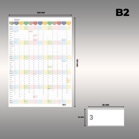 Planer ścienny kalendarz 2024 B2 suchościeralny pionowy samoprzylepny TĘCZA