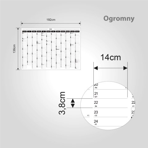Planer ścienny kalendarz 2024 OGROMNY suchościeralny B&W