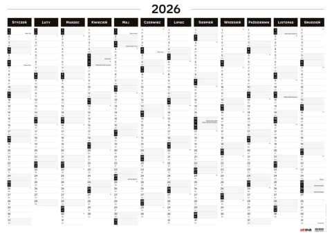 Planer ścienny kalendarz 2026 OGROMNY suchościeralny B&W Planer ścienny kalendarz 2026 OGROMNY suchościeralny B&W
