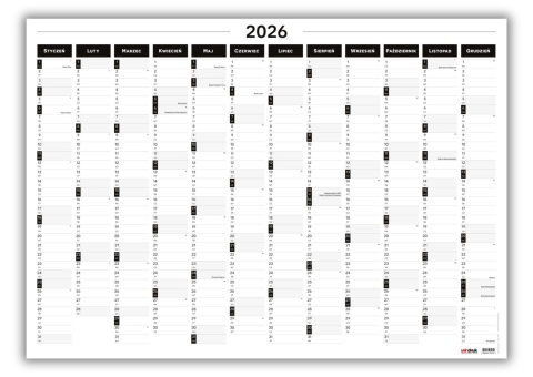 Planer ścienny kalendarz 2026 A1 suchościeralny B&W Planer ścienny kalendarz 2026 A1 suchościeralny B&W