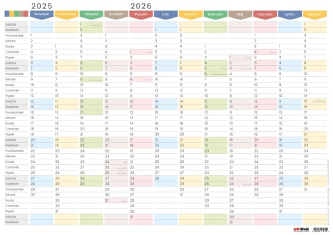 Planer ścienny szkolny kalendarz 2025/2026 A2 suchościeralny TĘCZA Planer ścienny szkolny kalendarz 2025/2026 A2 suchościeralny TĘCZA