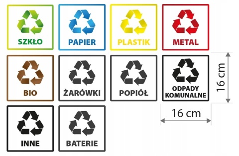 Naklejki na ŚMIETNIK KOSZE NA ŚMIECI 16cm komplet