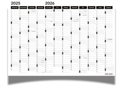 Planer ścienny szkolny kalendarz 2026/2027 A0 suchościeralny B&W