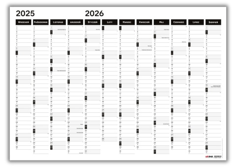 Planer ścienny szkolny kalendarz 2026/2027 A1 suchościeralny B&W