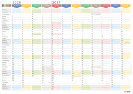 Planer ścienny szkolny kalendarz 2026/2027 A1 suchościeralny TĘCZA