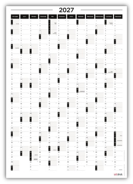 Samoprzylepny Planer ścienny kalendarz 2027 B2 suchościeralny pionowy B&W