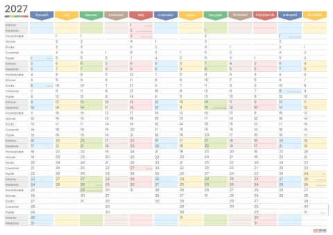 Samoprzylepny Planer ścienny kalendarz 2027 A2 suchościeralny TĘCZA