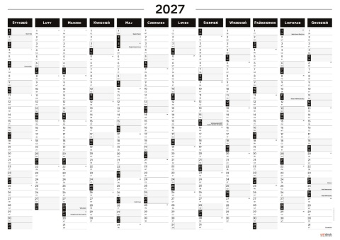 Samoprzylepny Planer ścienny kalendarz 2027 B2 suchościeralny B&W